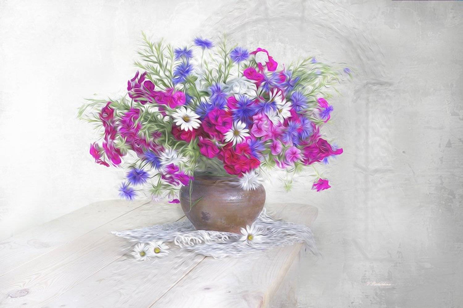 натюрморт,цветы,лето,белый,фон,вера павлухина,, Вера  Павлухина