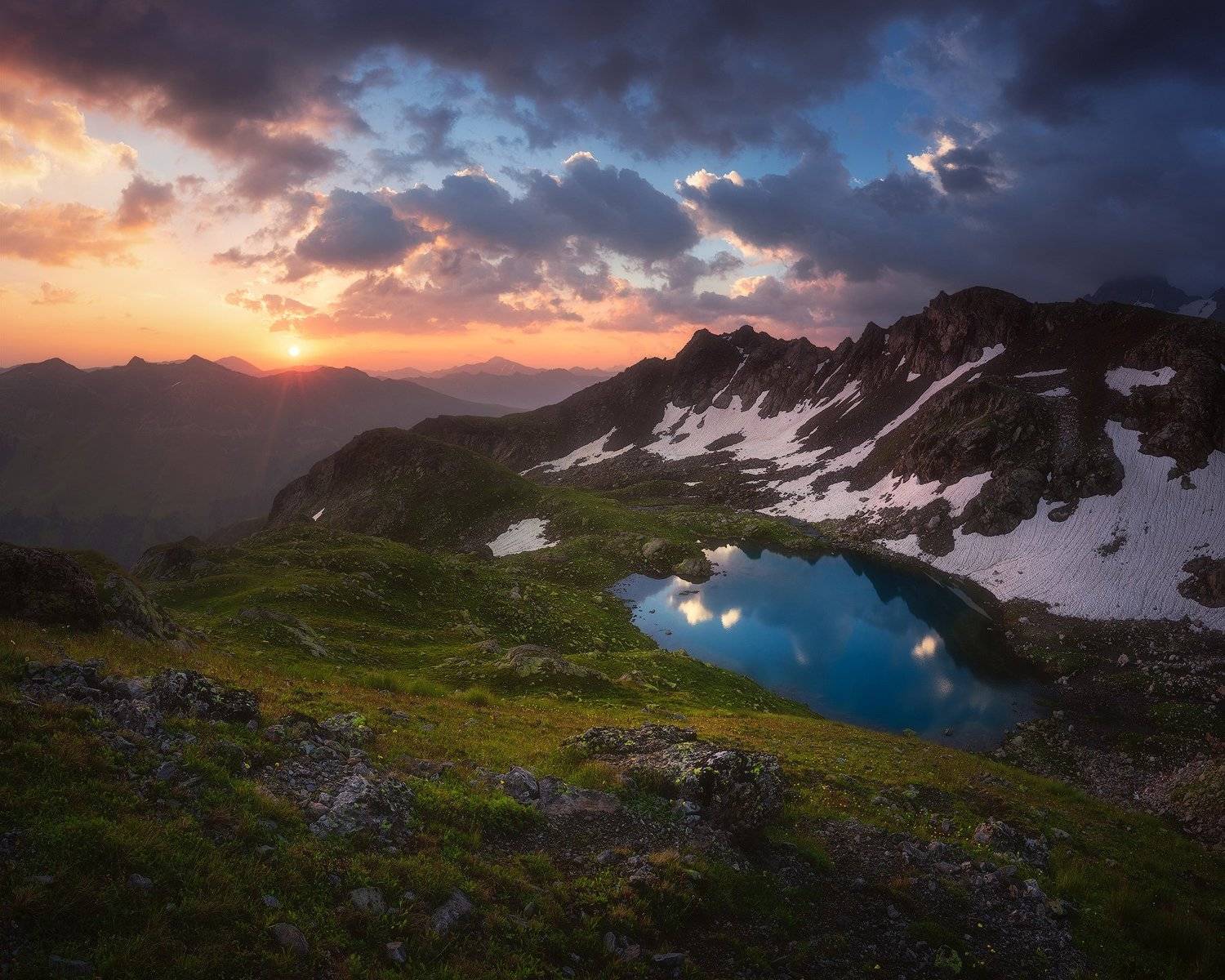 рассвет, горы, озеро, кавказ, пейзаж, карачаево-черкесия, Tania Leschinskaya