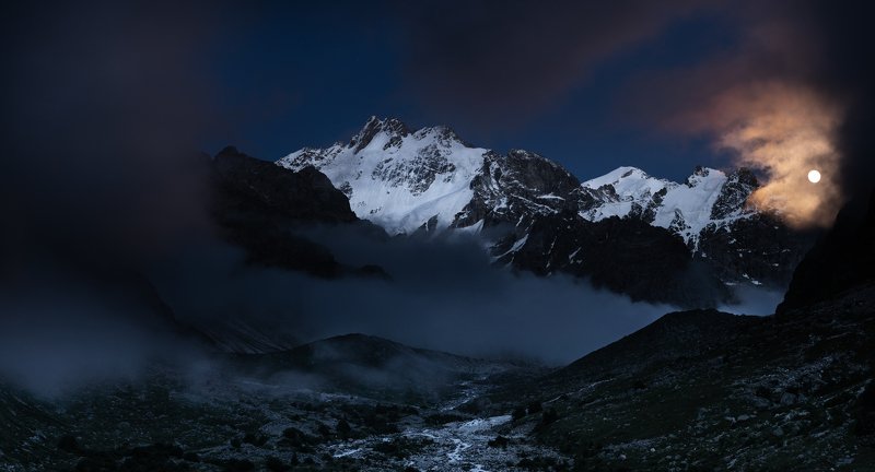 горы, ночь, луна, mountains, moon, night *** фото превью