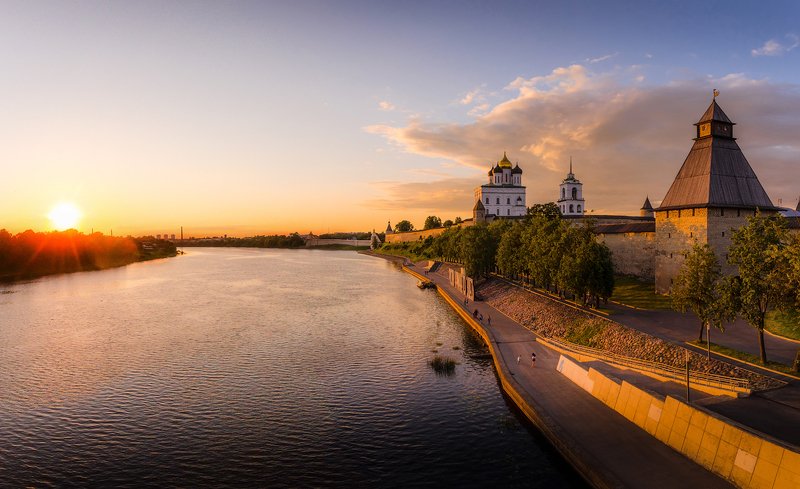 псков, россия, река, великая, лето, закат Псков фото превью