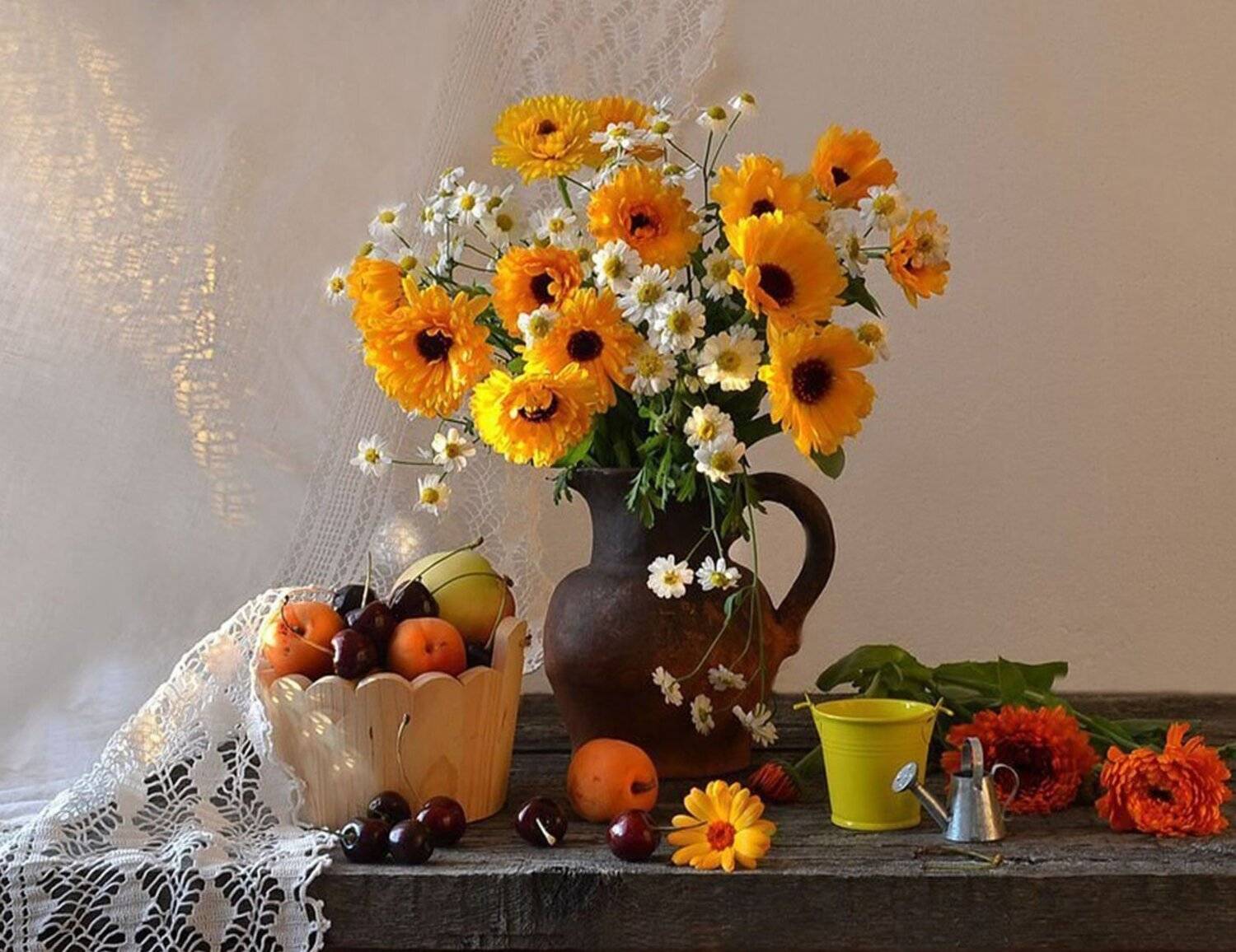 still life, натюрморт, ,цветы, фото натюрморт,  лето,  июль,ромашки, календула, Колова Валентина