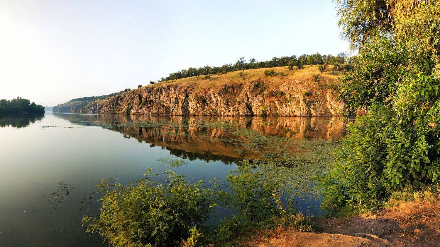 утро,рассвет,река,скалы,пейзаж,цвет,sunrise,отражение,релакс,берег,хортица, Сергей Богачёв