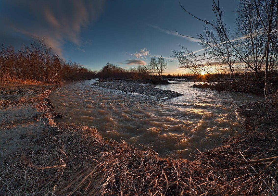 река, лаба, весна, закат, Николай Мысливцев