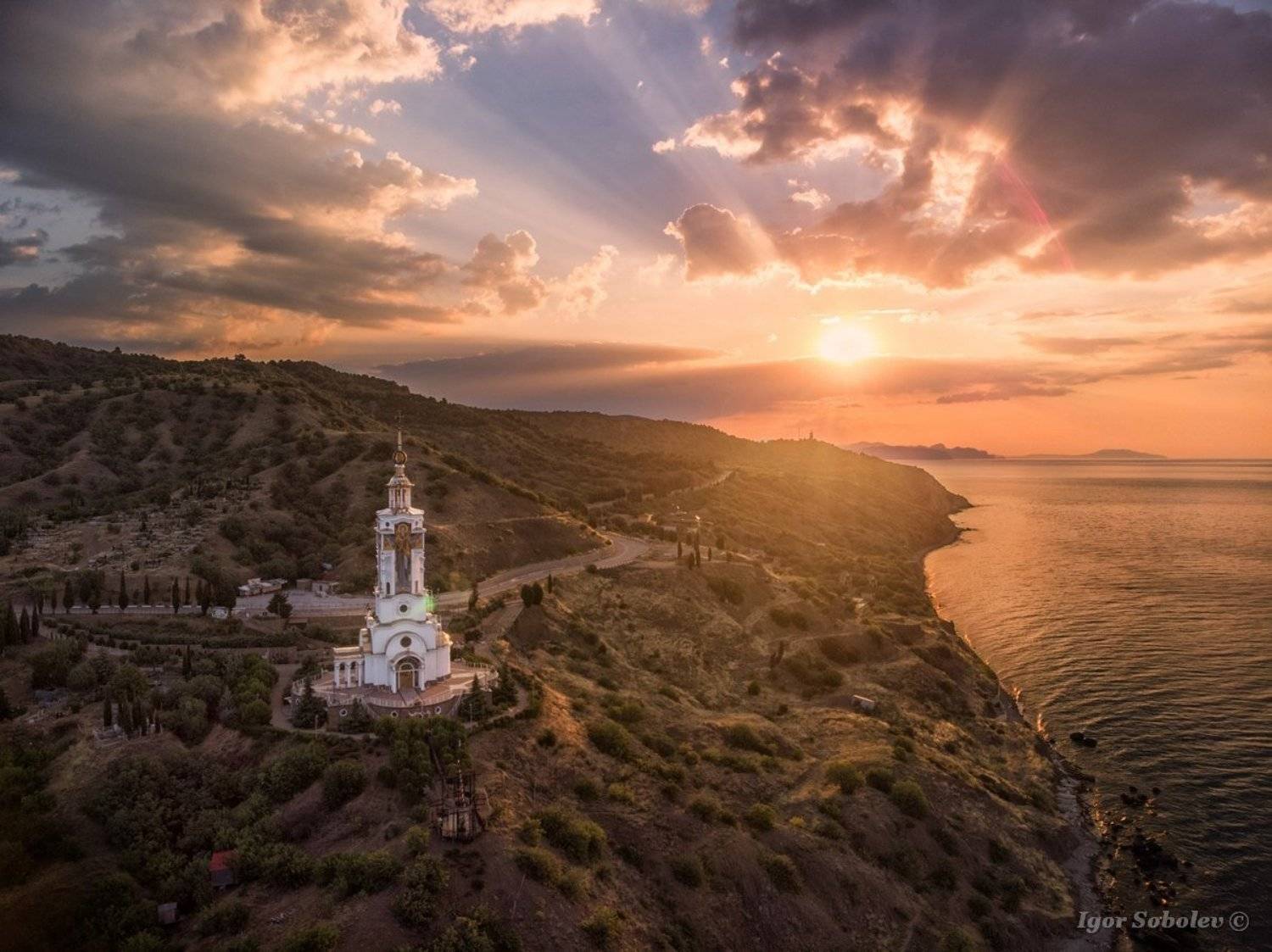 храм маяк, крым, малореченское, аэровид, temple lighthouse, crimea, malorechenskoye, aerial view, Игорь Соболев