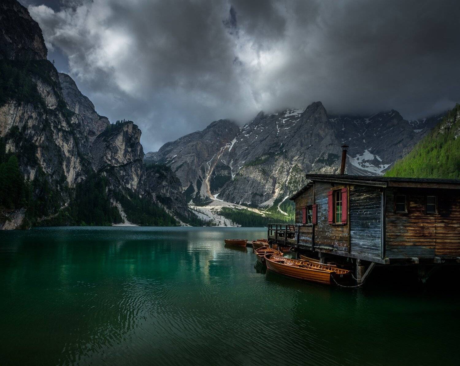 landscape nature scenery spring lake reflection hut kay boats clouds peak peaks clouds mountain panorama dolomiti пейзаж озеро весна горы, Александър Александров