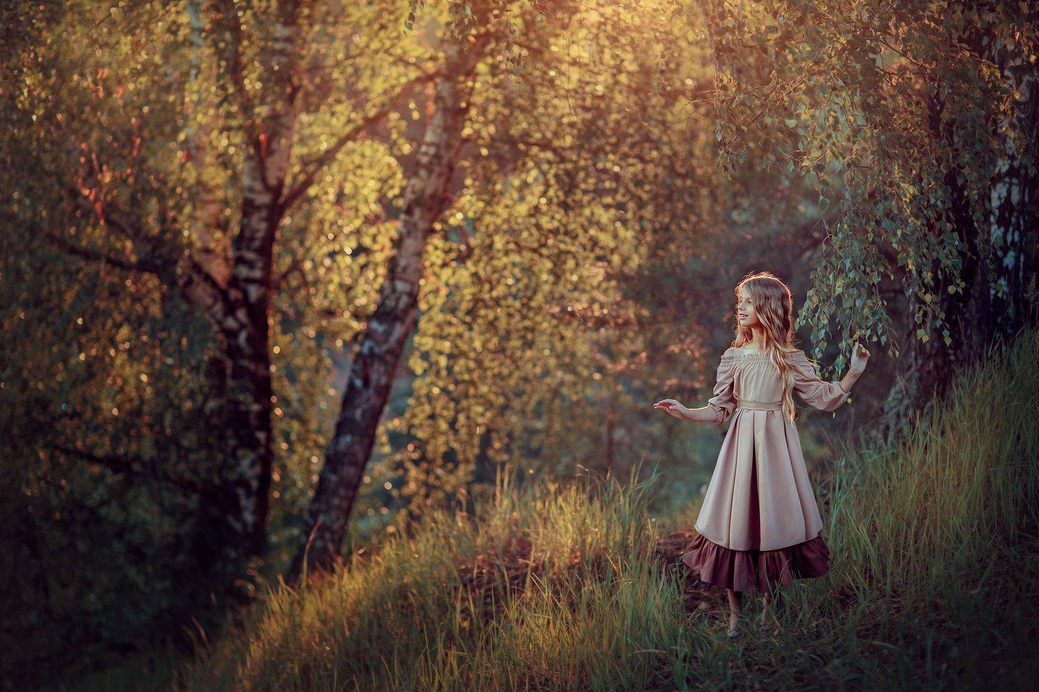 девочка, вечер, заката, контровой, лето, березы, соллнце, детский фотограф, портретный фотограф, Катрин Белоцерковская