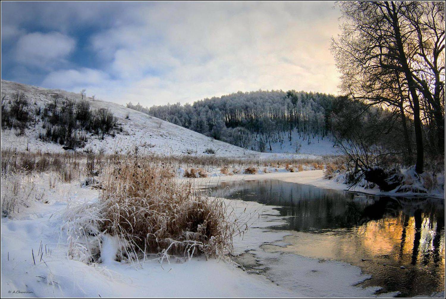 январь,закат,река,вашана, Александр Чувилин
