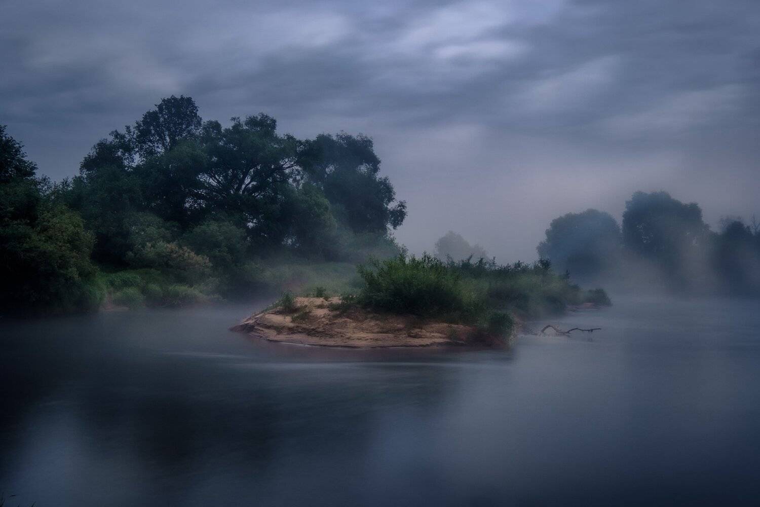 протва, река, ночь, рассвет, туман, остров, деревья, облака, небо, логэкспо, Андрей Чиж