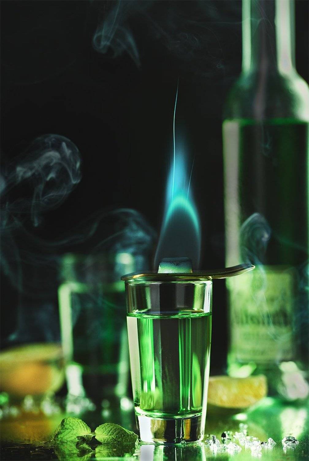 напиток, еда, стекло, зеленый, пламя, Оксана Гимранова