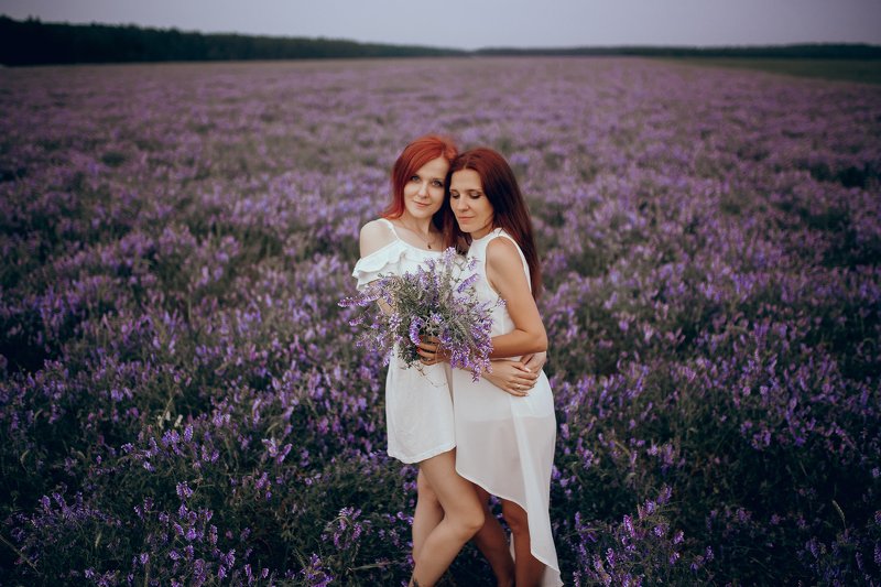 портрет, девушки, природа, цветы Purple фото превью