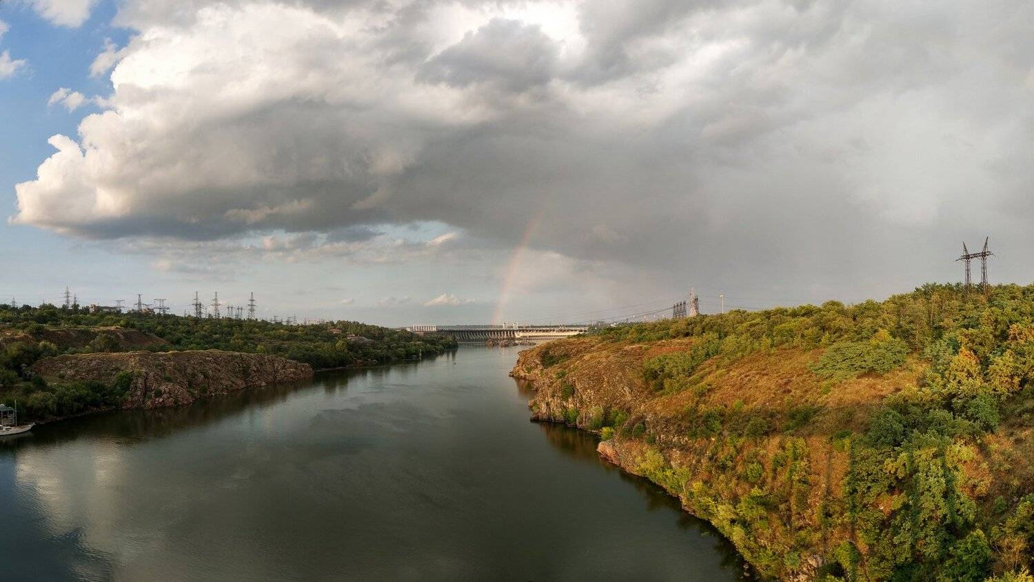 радуга,река,облака,свет,берег,пейзаж, Сергей Богачёв