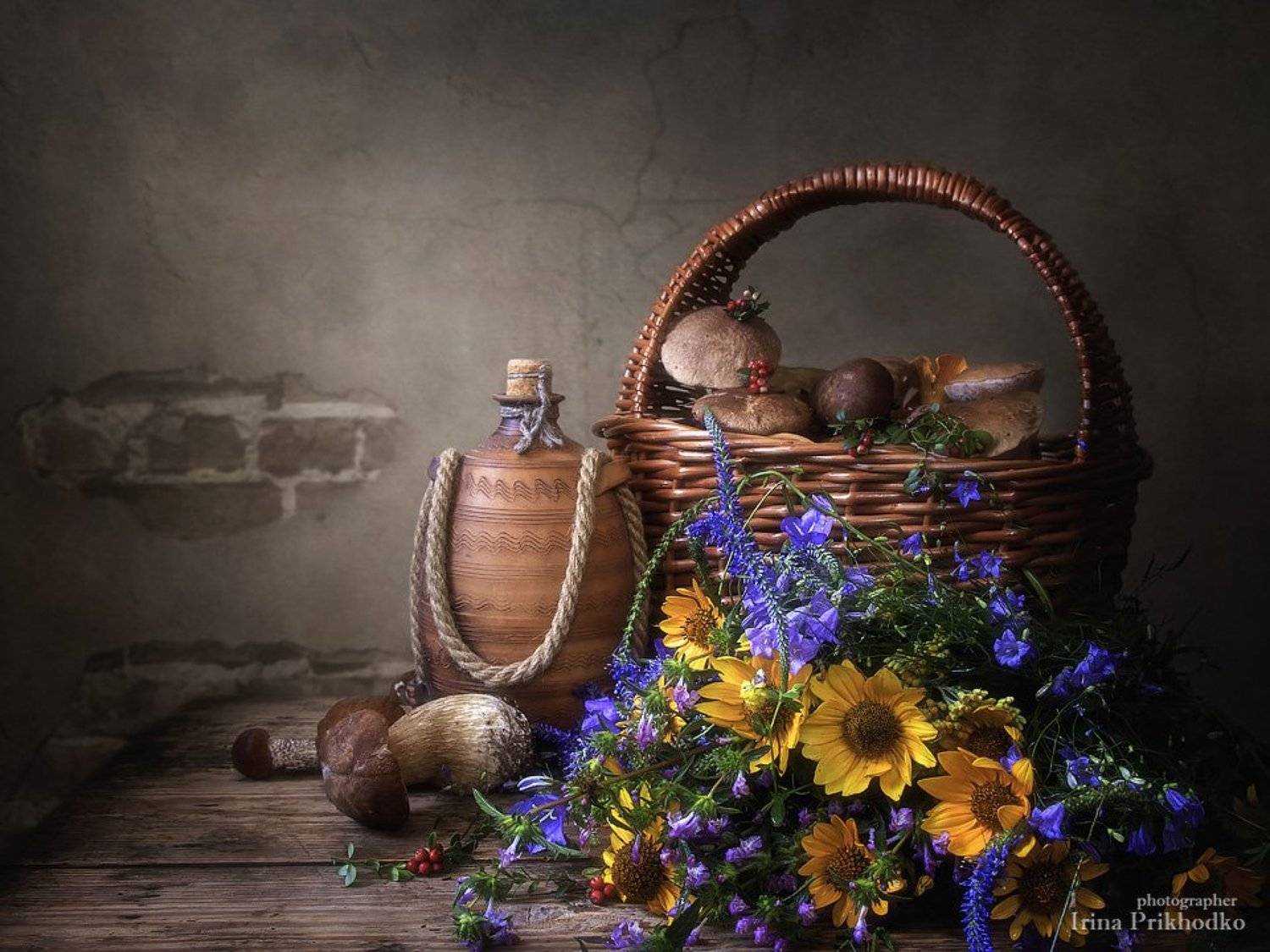 натюрморт, лето, лесные дары, грибы, букет, винтажный натюрморт, деревенский стиль, Ирина Приходько