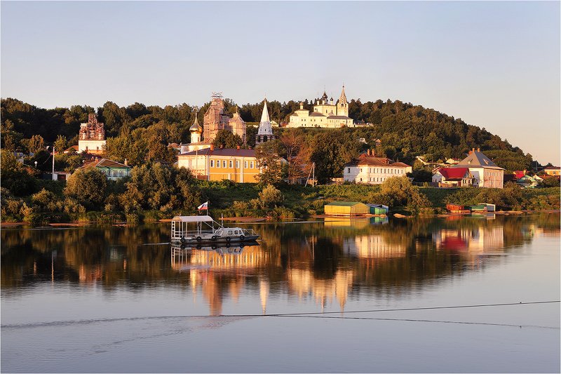 раннее утро, лето, река, город, берег, Гороховец на Клязьме. фото превью