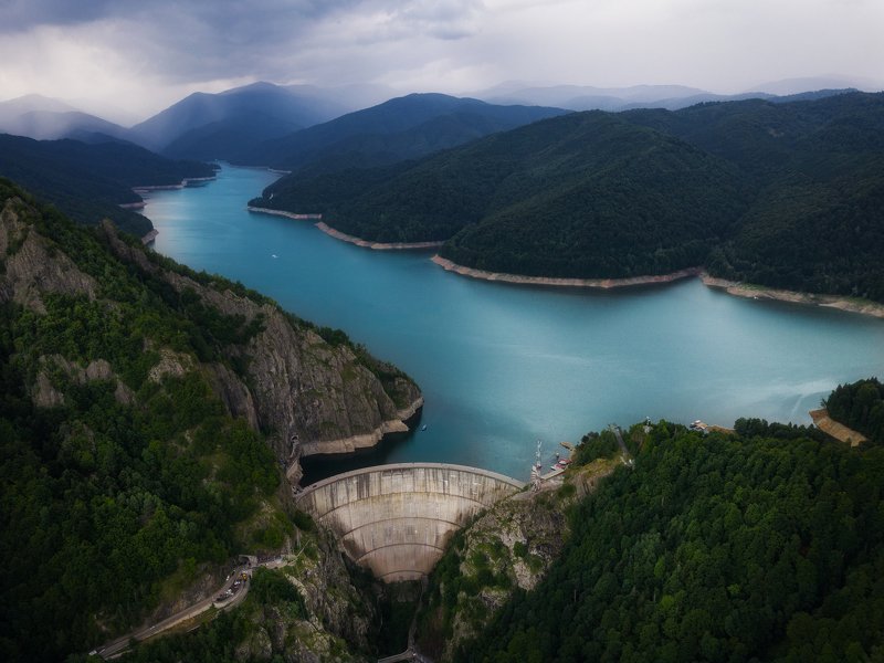 румыния, индастриал, пейзаж, плотина, дамба, озеро, aeiral, romania, карпаты Vidraru фото превью