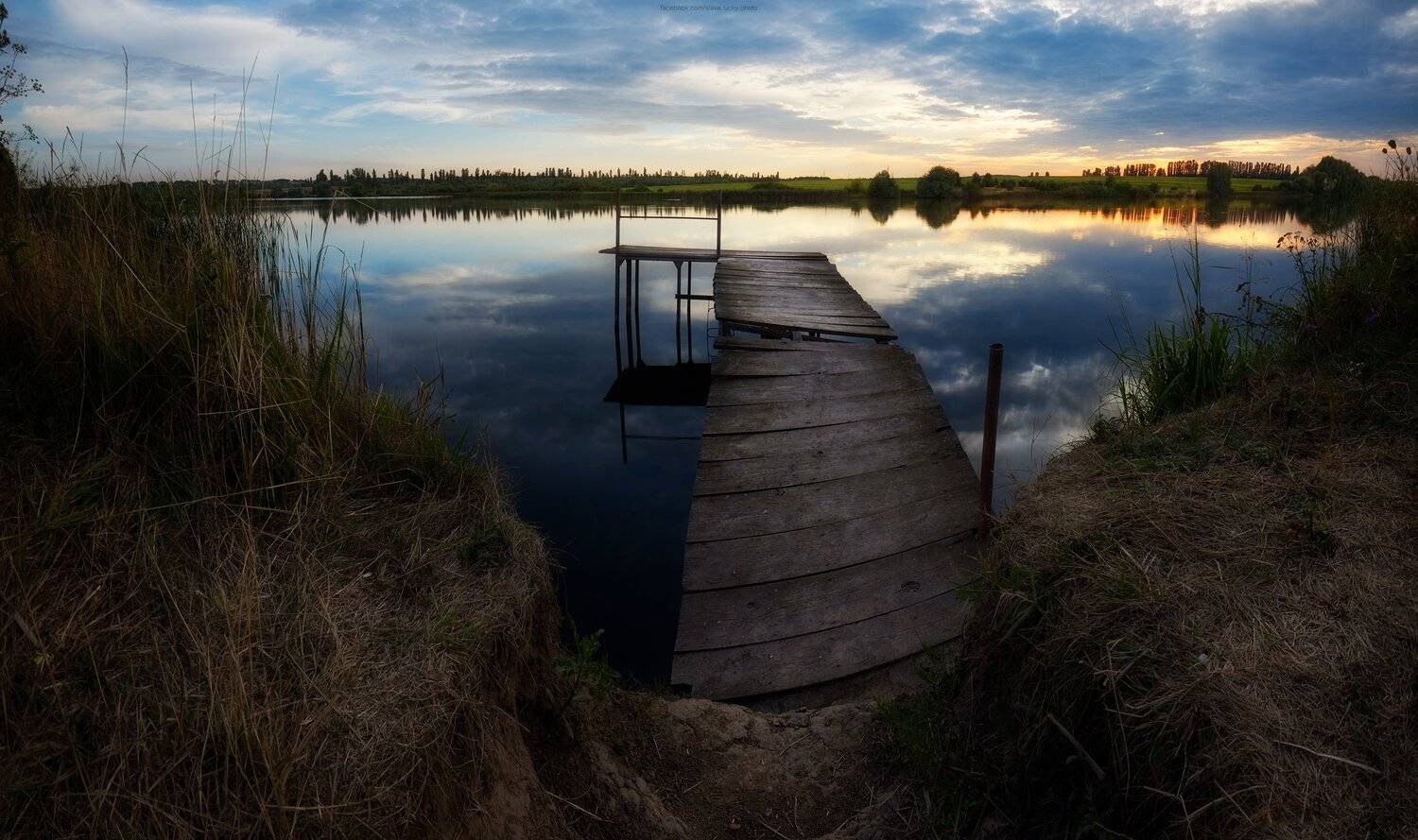 озеро, причал, мостик, закат, панорама, природа, вечер, Slava Lucky