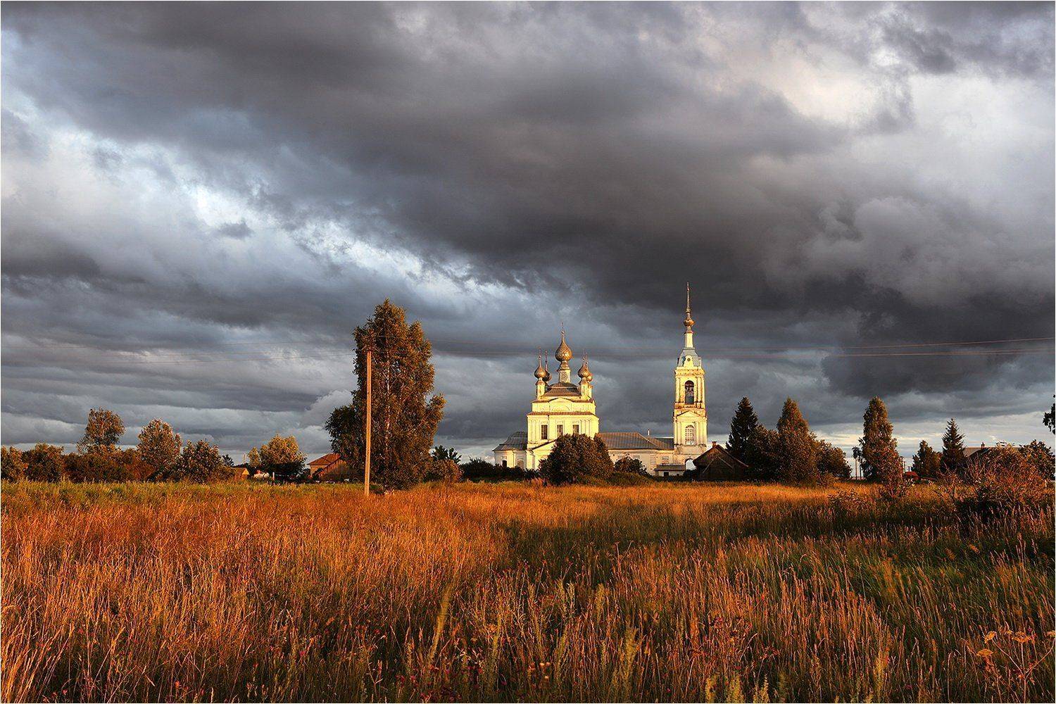 лето, июль, вечер, облака, храм, небо,, Victor Pechenev