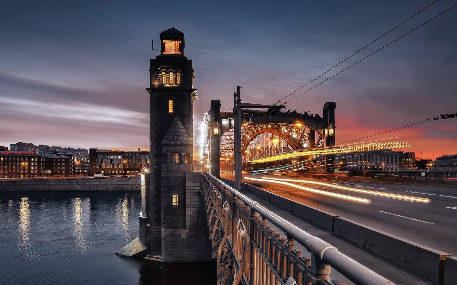 город,архитектура,мост,вечер,закат,движение,транспорт, Тамара