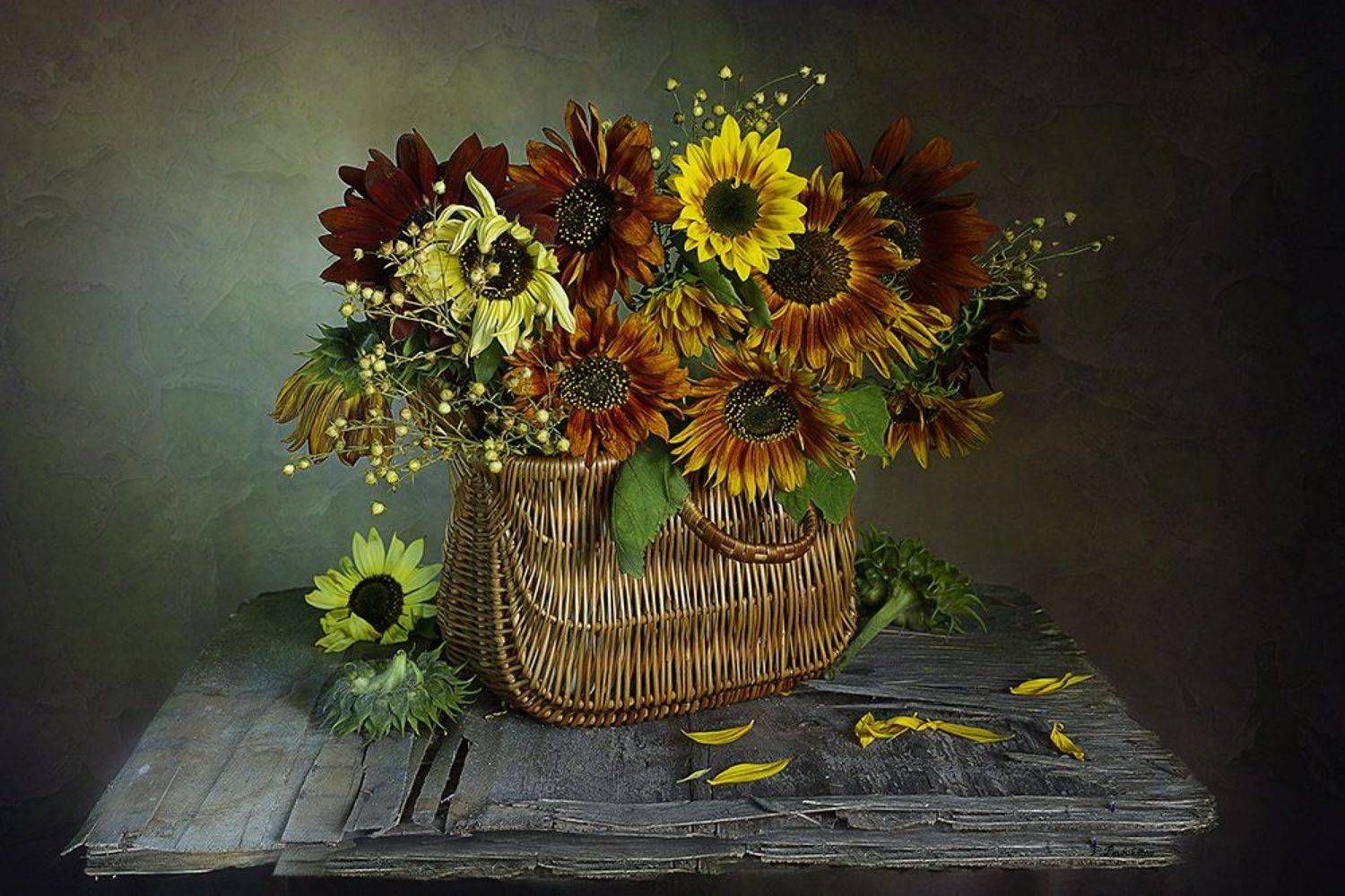 подсолнухи,карсивые,букет,корзинка,вера павлухина,натюрморт,цветы,, Вера  Павлухина
