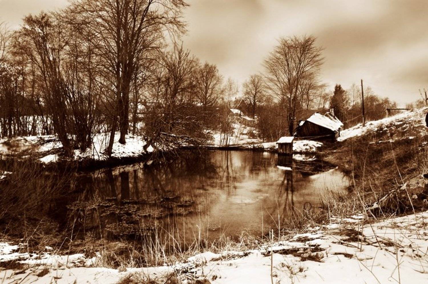 дим,облака,снег,пруд, Евгений Пугачев.