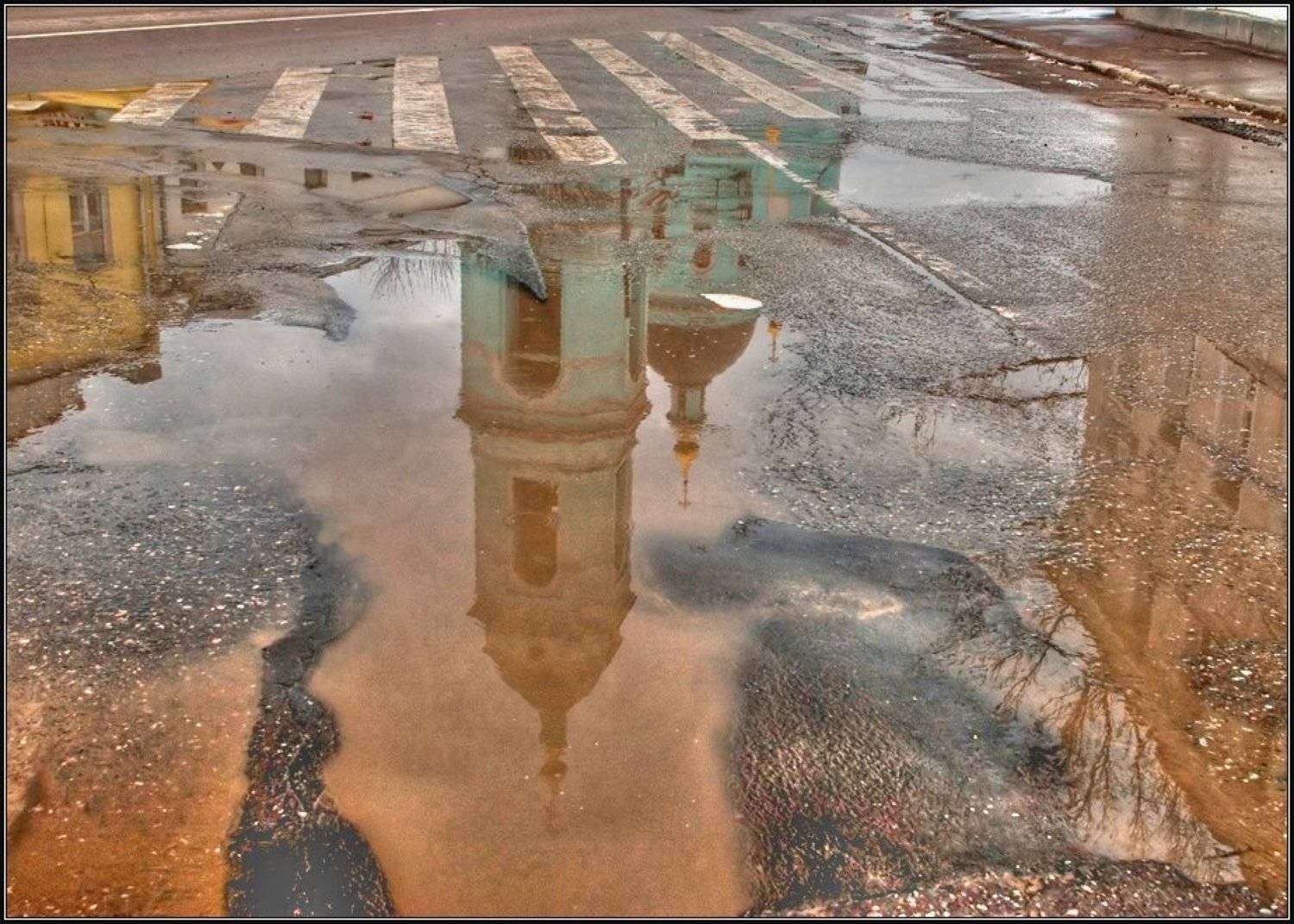 весна, отражение, лужа, церковь, Алёна