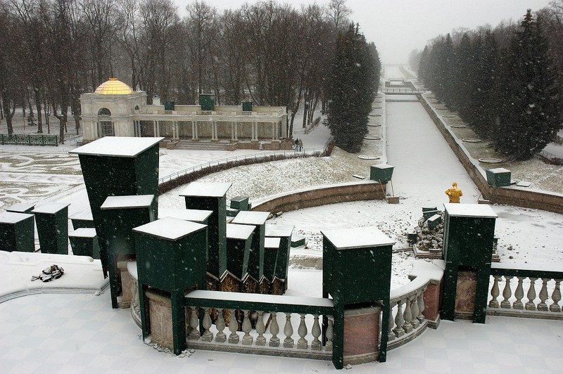 петергоф, зима, аллея фонтанов, одинокий самсон, депрессивный питер остаёмся зимовать фото превью
