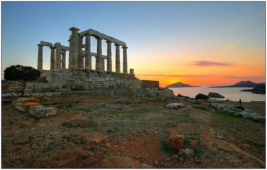 море, закат, греция, храм, развалины, античность, Григорий Иващенко