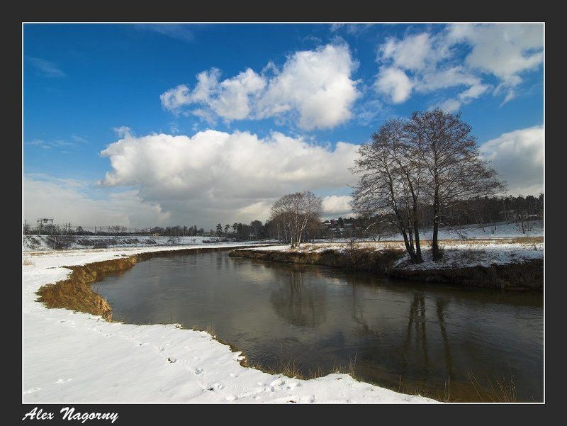 фото, пейзаж, подмосковье, красково, весна, снег, солнце, небо, облака, река, радость Весна в Красково фото превью