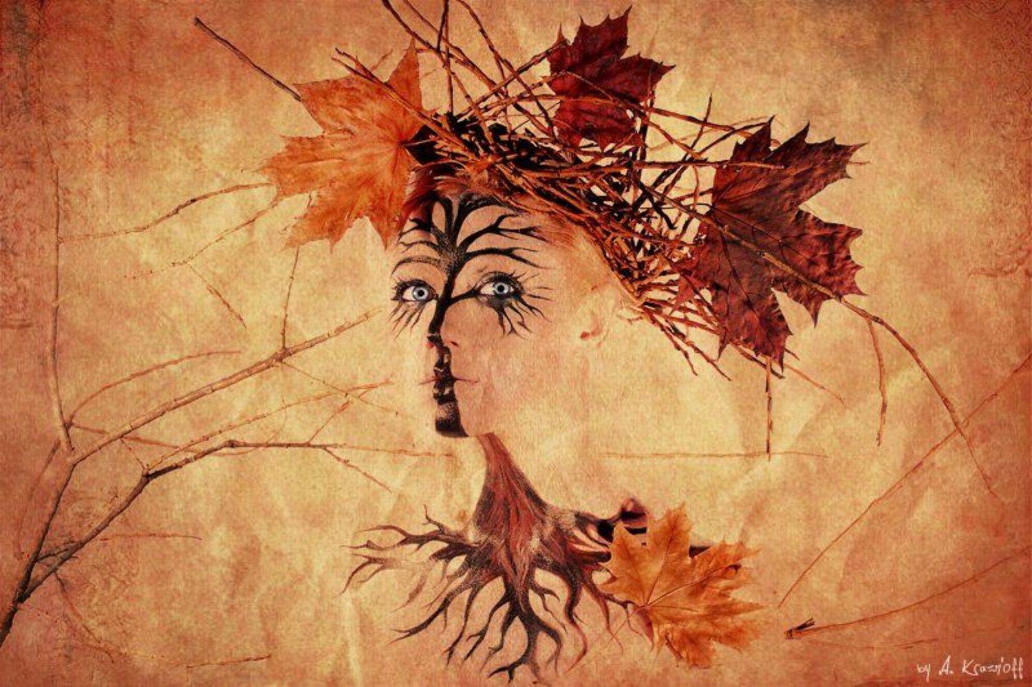 девушкуа, осень, портрет, взгляд, клён, A.Krasnoff