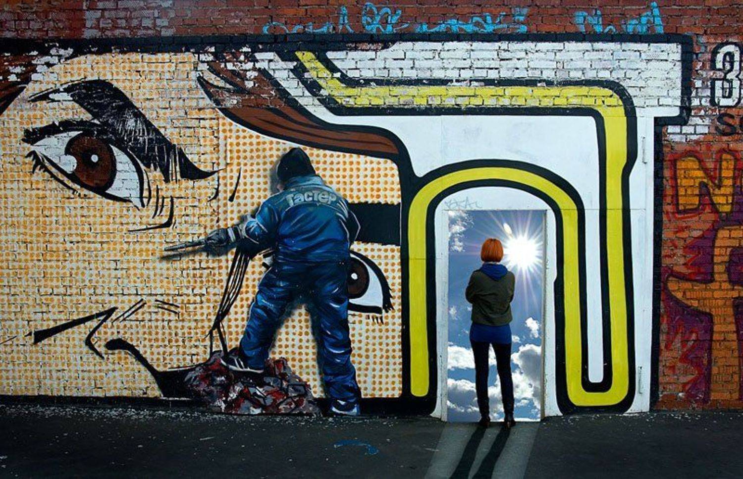 небо, стена, граффити, Виноградский Валерий