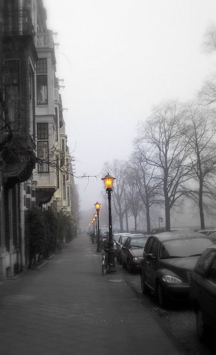 амстер, туман, фонари, Slowhill