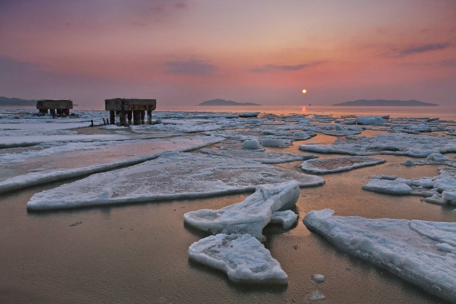 весна, лед, море, утро, восход, солнце,, Андрей Кровлин