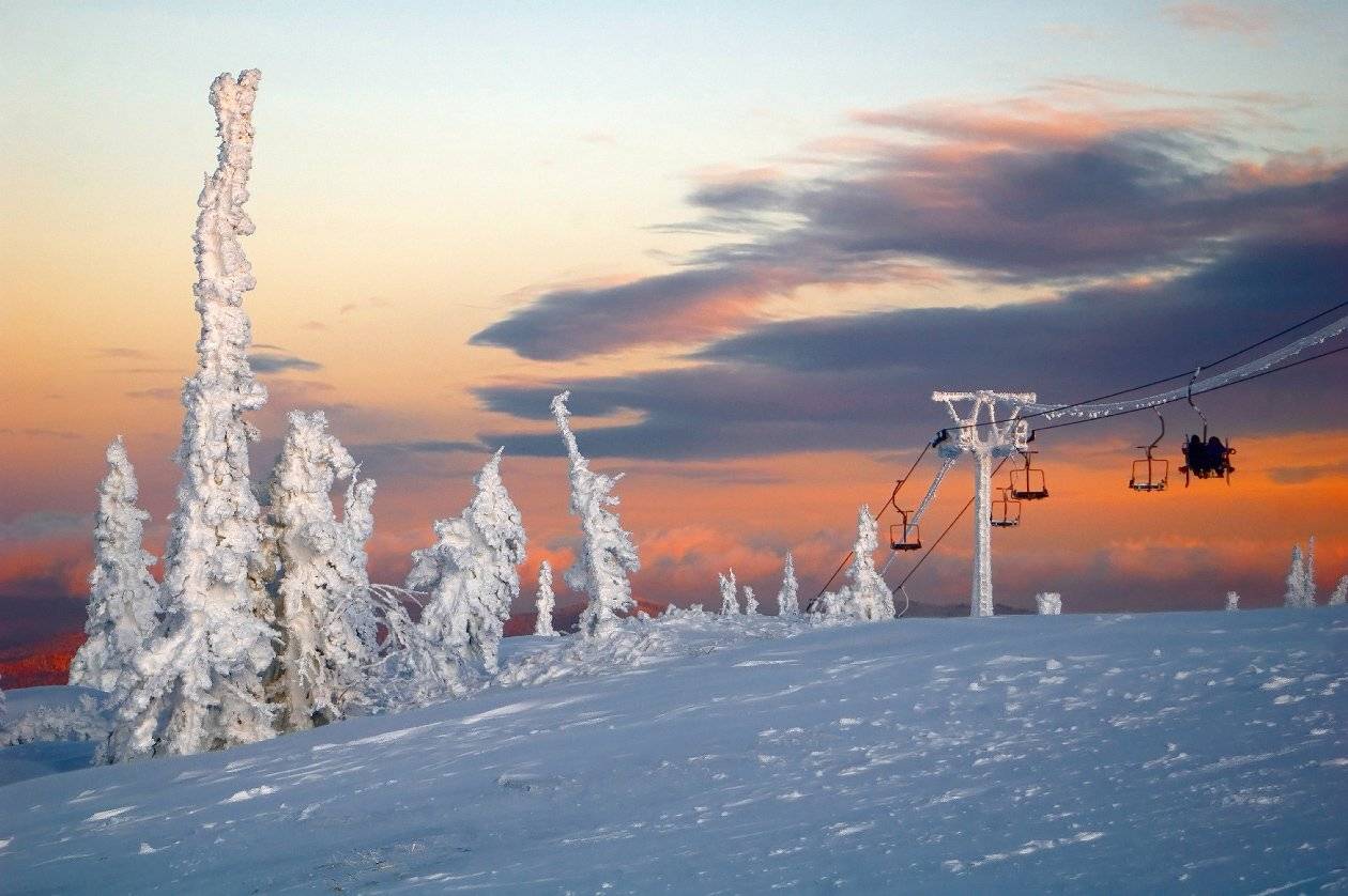шерегеш, гора зеленая, горные лыжи, вечер, мороз, иней, Валерий Пешков