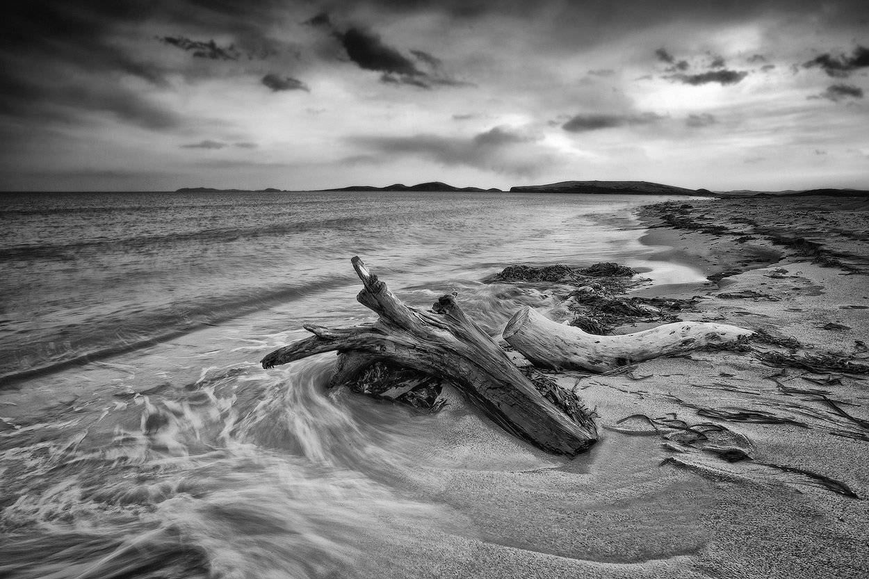 море, пеньки, небо, волны, песок, Андрей Кровлин