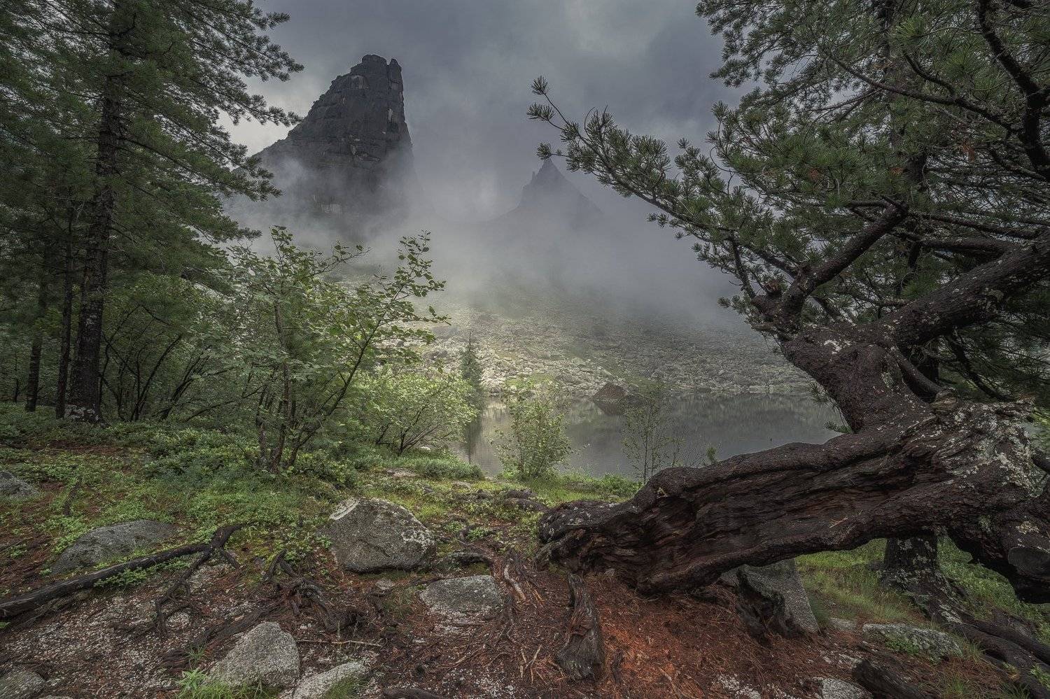 природа, пейзаж, горы, туман, озеро, Дамир Белоколенко