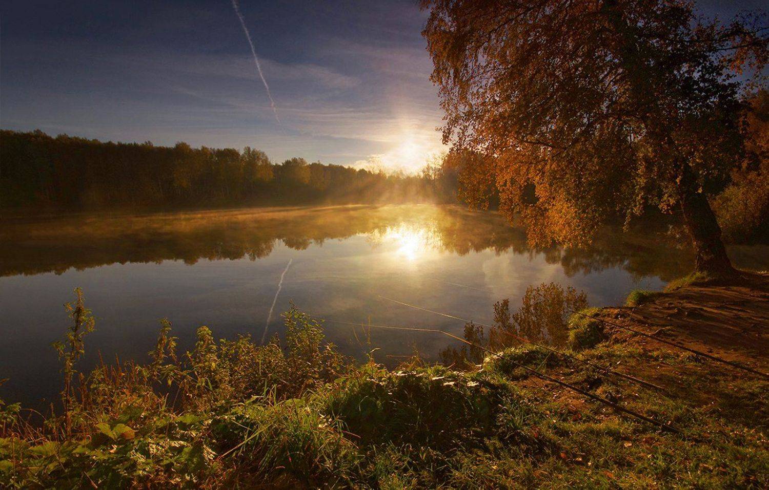 осень, пруд, свет, удочки, вода, солнце, утро, рассвет, Валерий Чичкин