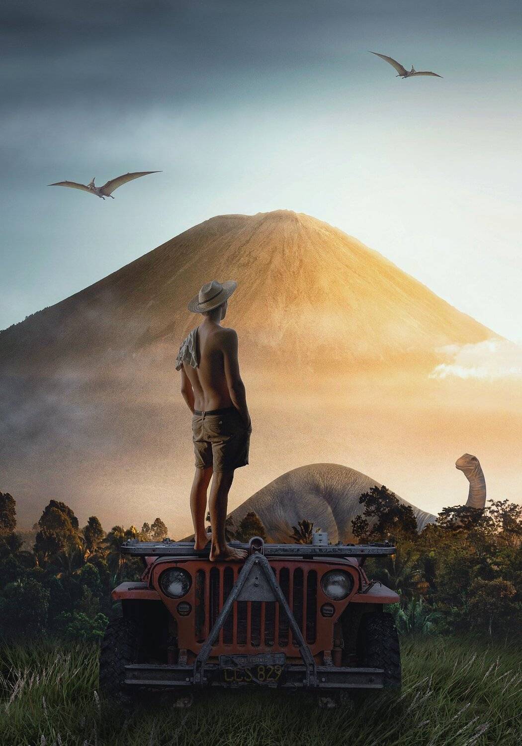 динозавр, парень, джунгли, джип, Sergii Vidov