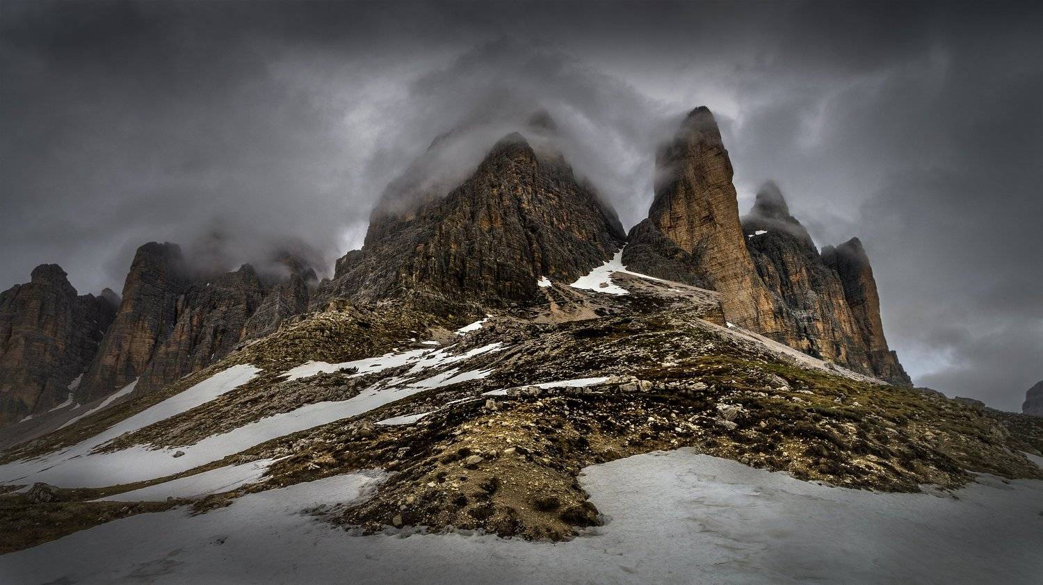 landscape nature scenery spring snow ice clouds peak peaks clouds mountain panorama dolomiti пейзаж горы, Александър Александров