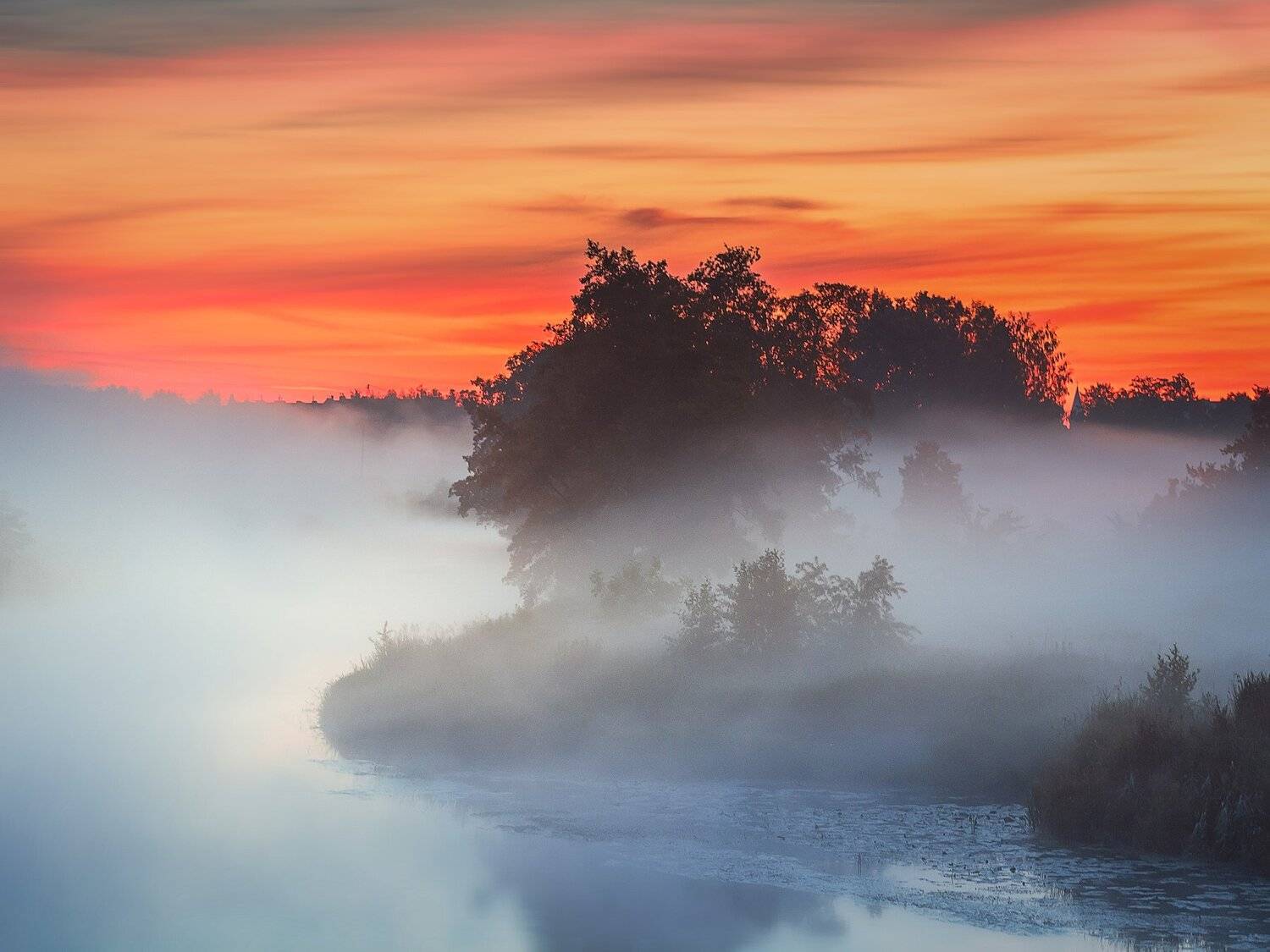 sunrize,fog,river,Gwda,nature,light,clouds,landscape,sky,Nikon,trees,summer,dawn,mist,, Krzysztof Tollas