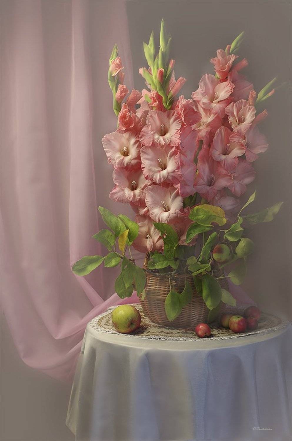 натюрморт,цветы,ваза,гладиолус,розовый,в.павлухина,, Вера  Павлухина