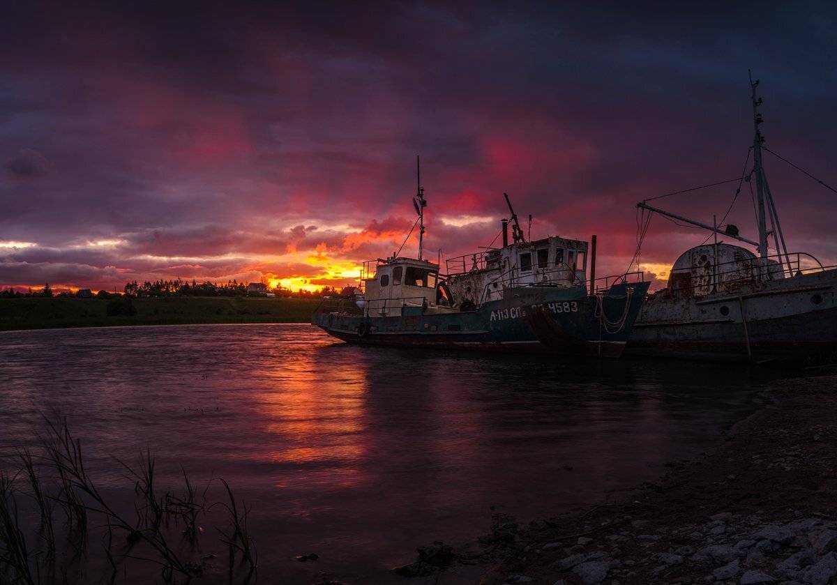 порт,река, вечер, лето, закат, Майя Афзаал