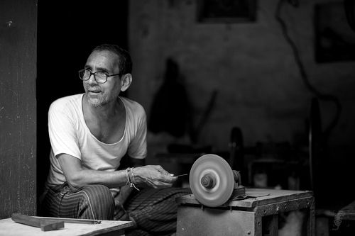 Worker at his lathe