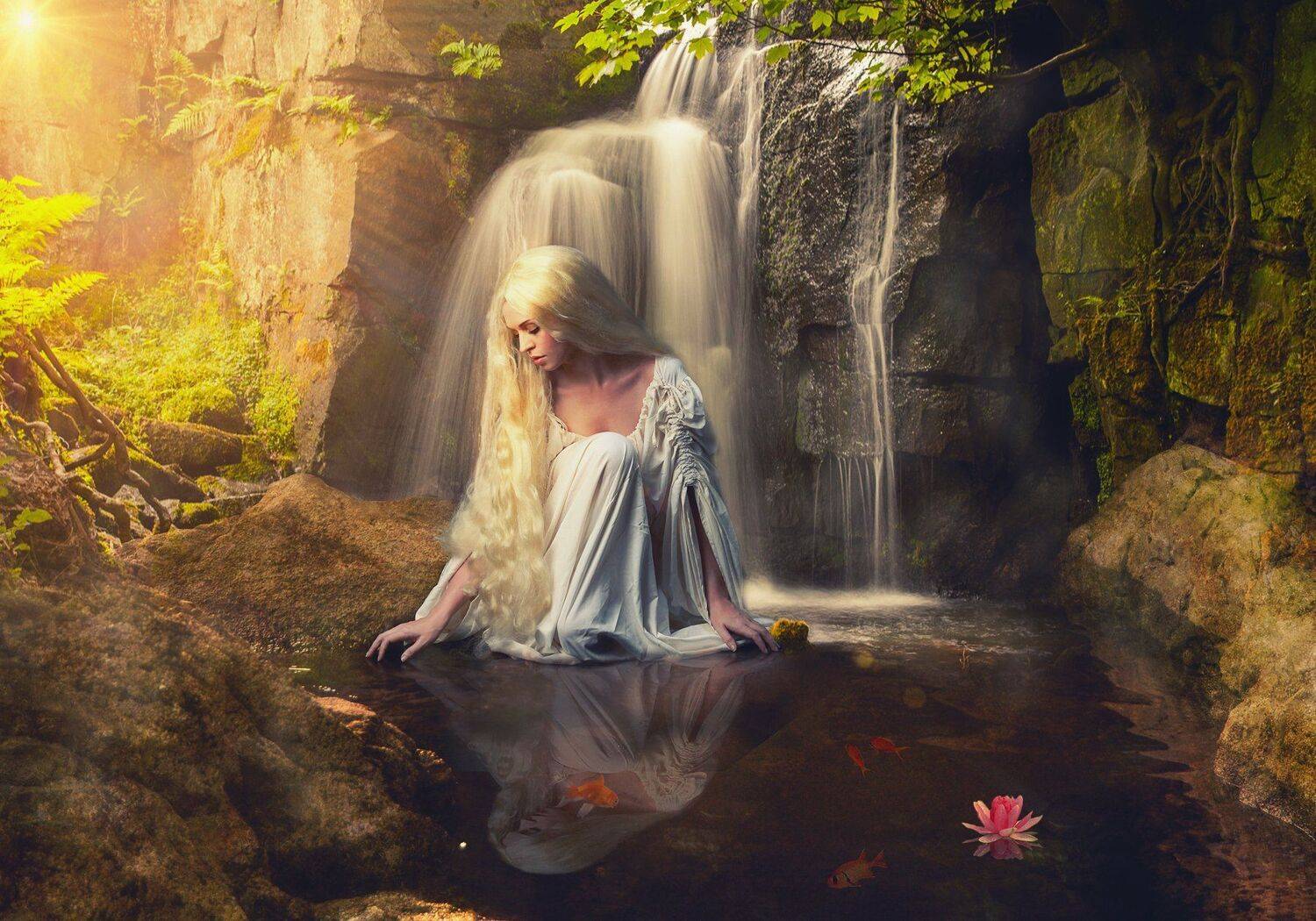 девушка, водопад, озеро, Sergii Vidov