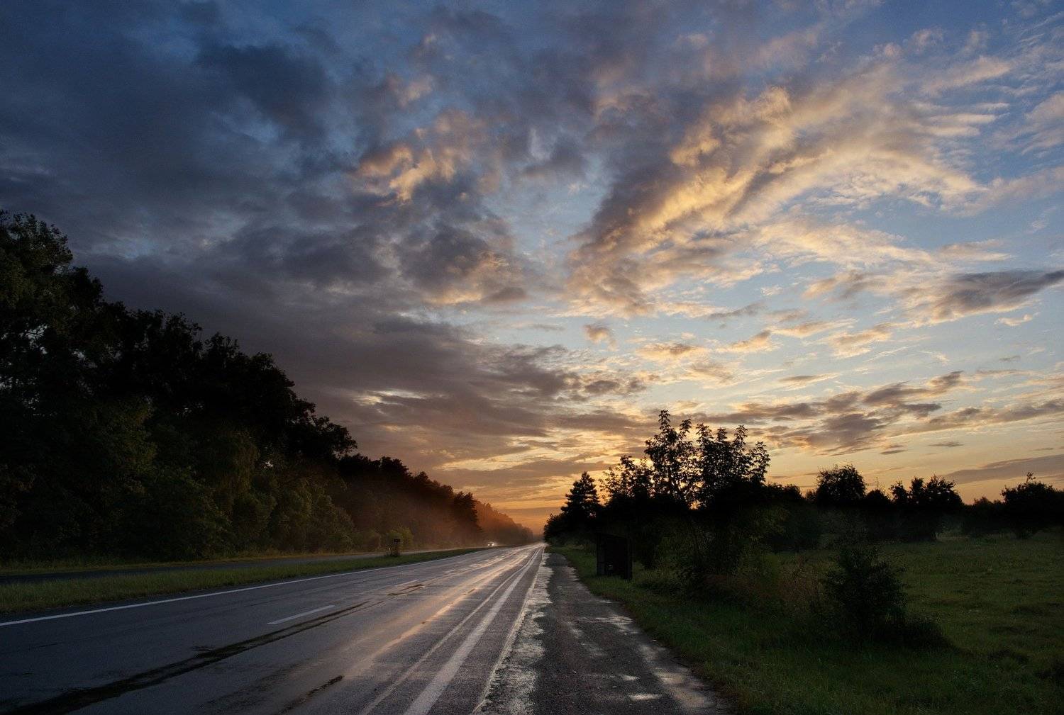 дорога, шоссе, закат, ja