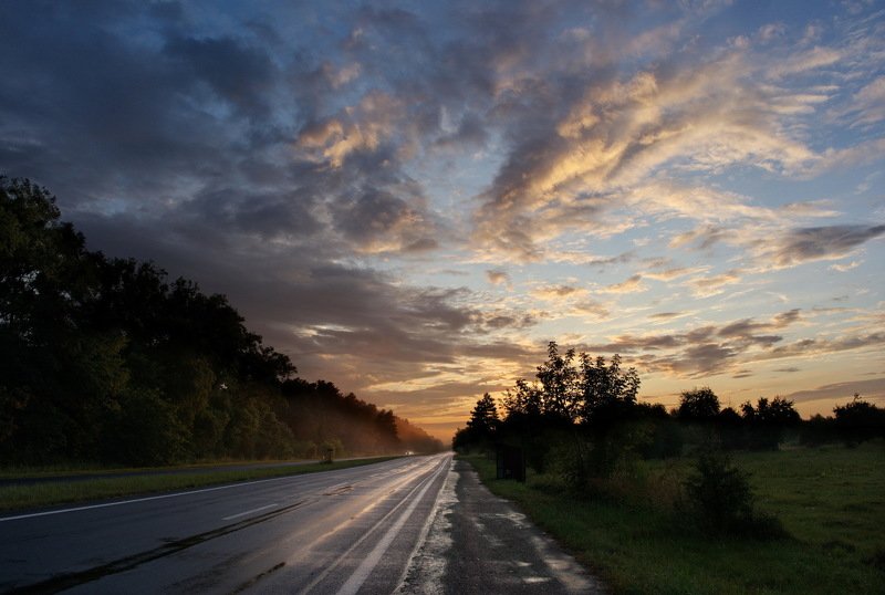 дорога, шоссе, закат дорога фото превью