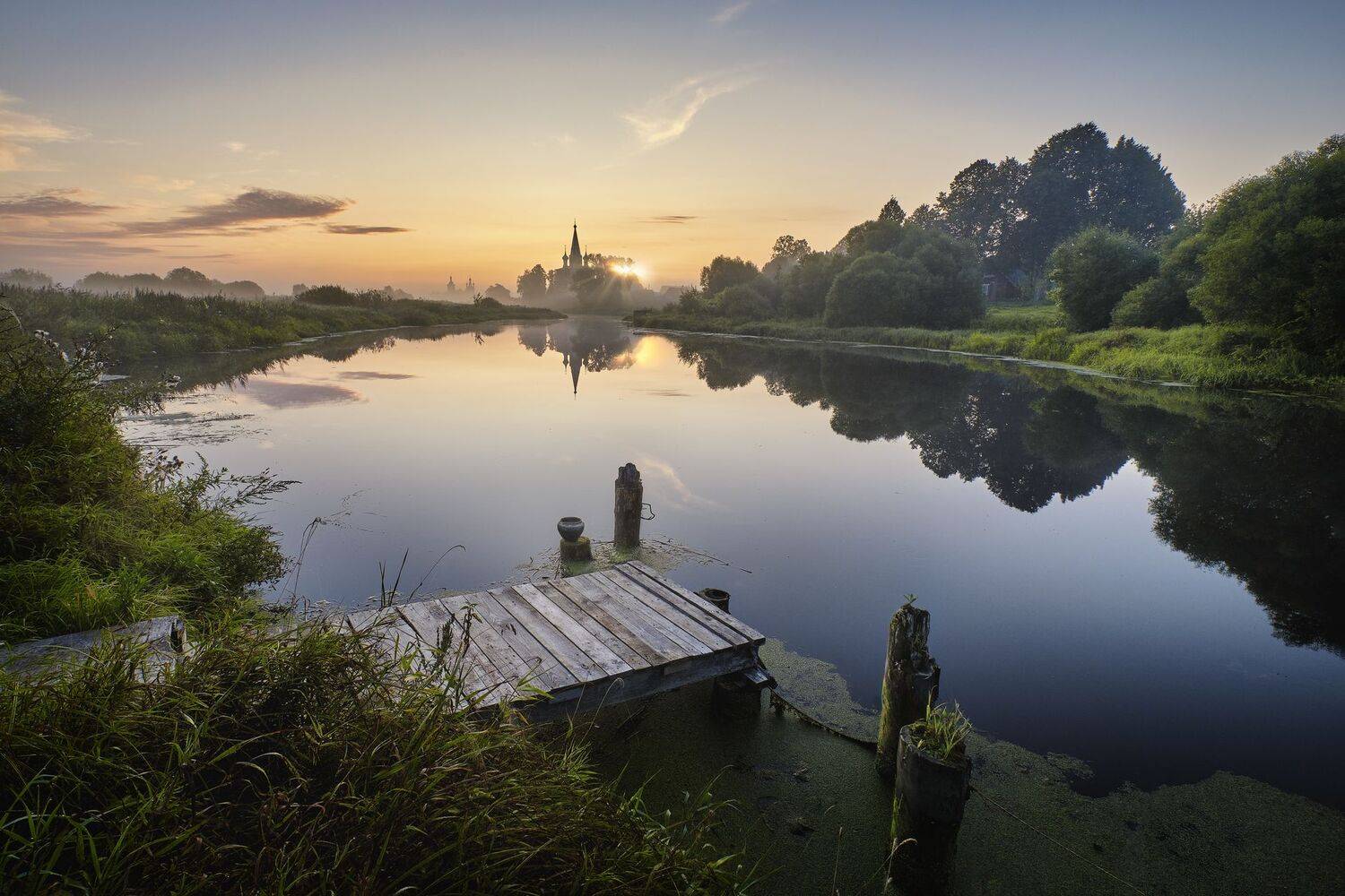 утро, река, рассвет, туман, дунилово, деревня, Григорий Бельцев