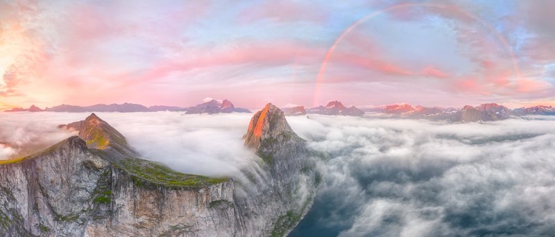 норвегия, сенья, senja, norway, рассвет, dawn, радуга, rainbow, segla, сегла Гора Сегла на рассвете фото превью