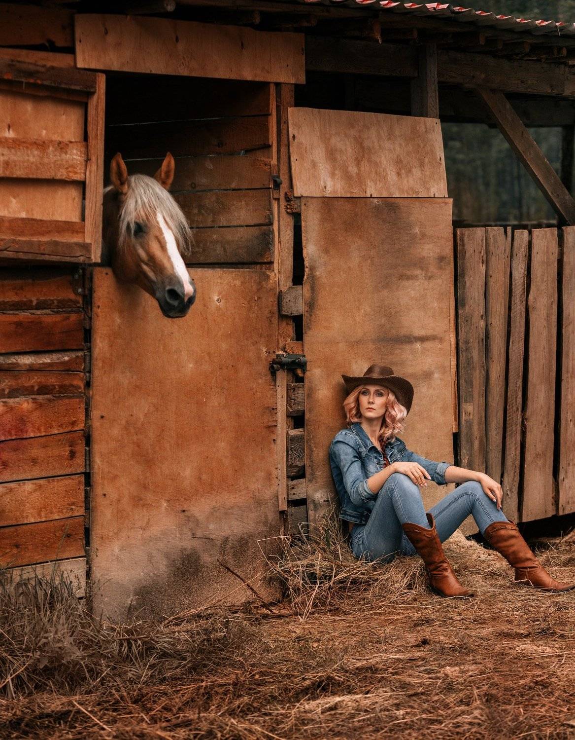 Кантри, лошади, конюшня, девушка, шляпа, Алексей Шаклеин