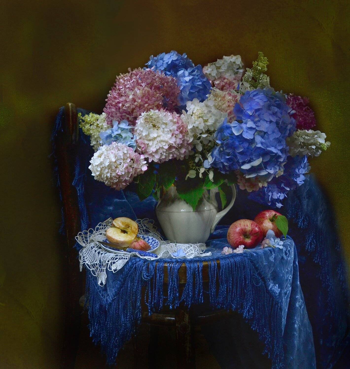still life, натюрморт,фото натюрморт, цветы, гортензия, яблоки, лето, август, Колова Валентина