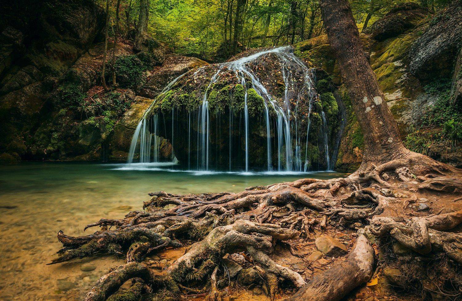 крым, водопад, лес, река, пейзаж, лето, вода, деревья, россия,  хапхал, ущелье, улу-узень, Владимир Яковлев