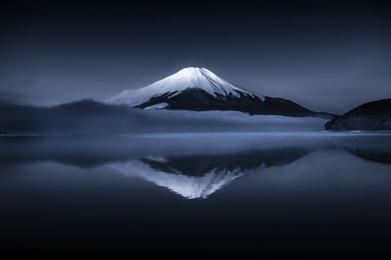 Fuji,mountain,Japan,reflection,water,lake,cloud,fog,snow,beautiful,amazing The calm of reflection фото превью